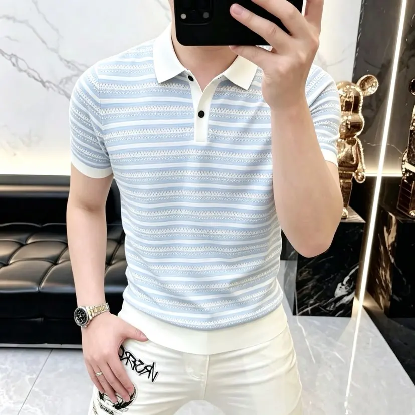 2026 Summer New Style Silk Short-Sleeved T-shirt Knitted Iliete Cool-Feel Short-Sleeved Polo Shirt — купить у AliExpress WW