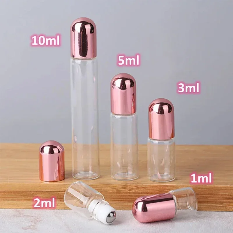 1/2/3/5/10ml Metal Ball Roll on Bottle Refillable Essential Oil Perfume Vials Fragrance Empty Transparent Container for Travel