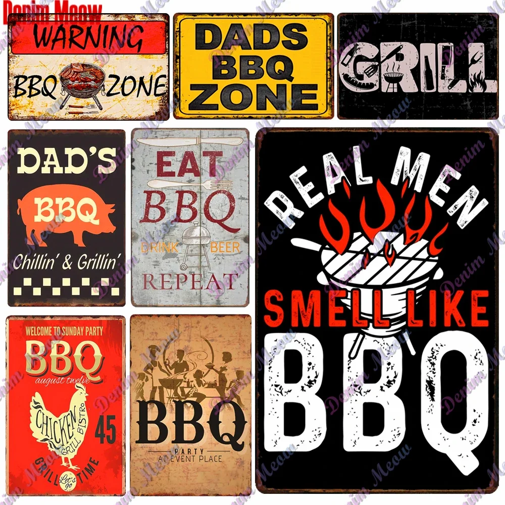 Retro Metal Sign for Barbeque Party, Dad's BBQ Zone, Grill Time Wall Art, Poster for Bar, Pub, Kitchen, Home Decor, WY81