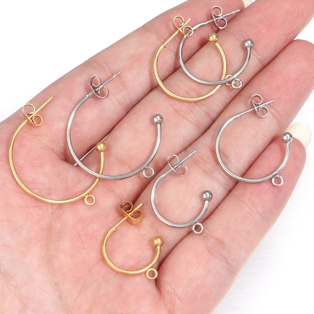

6PCS C Shape Stainless Steel Earring Hooks Ear Hoop Earring Posts with Loop C Shape Ear Studs Earrings DIY Jewelry Making Suppli