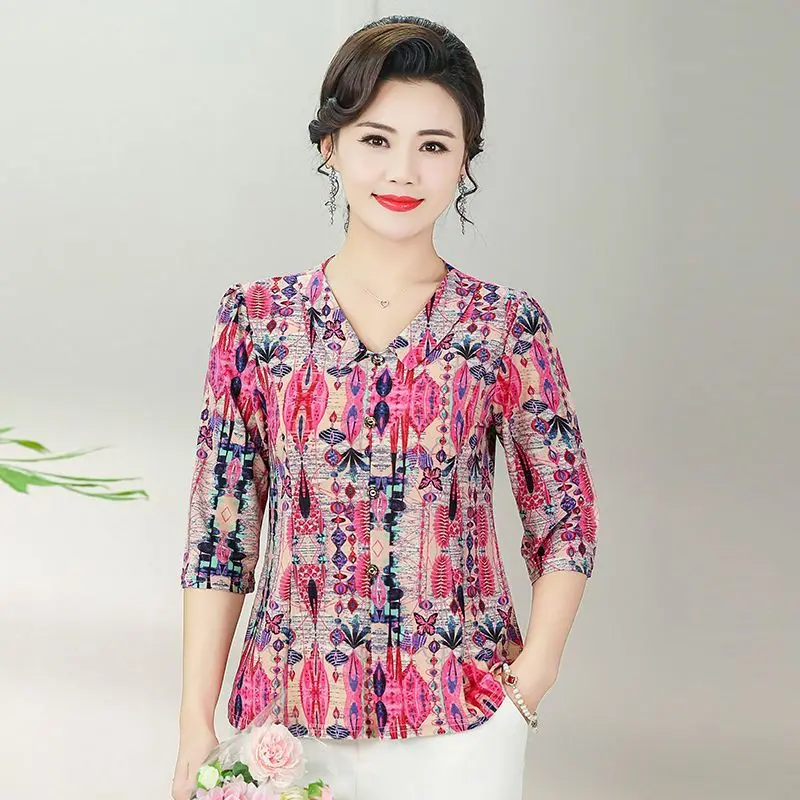 

Fashionable Summer Mid-sleeved New Slim and Fashionable T-shirt Printed Loose Top