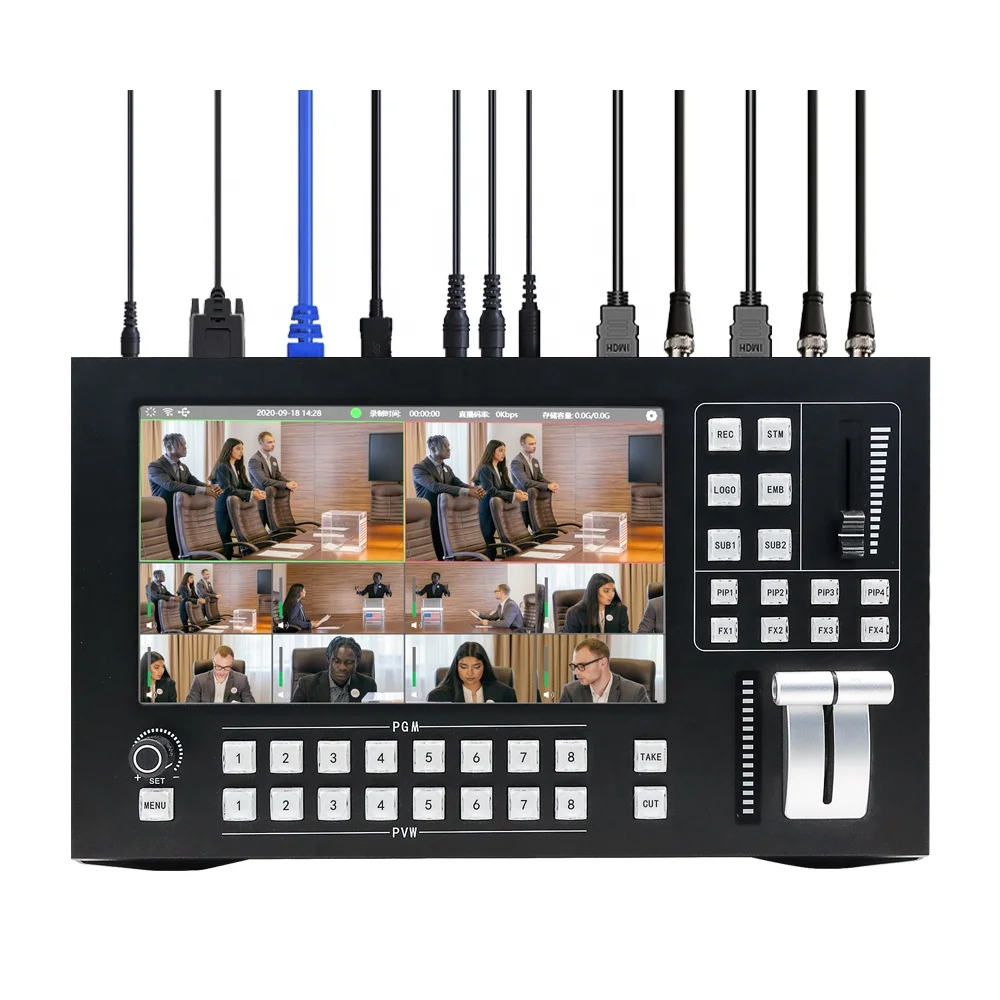 8 Channel Seamless Video Switcher Streaming, Live Stream Hdmi SDI RTMP Multi-network Broadcast Camera Video Mixer Switcher