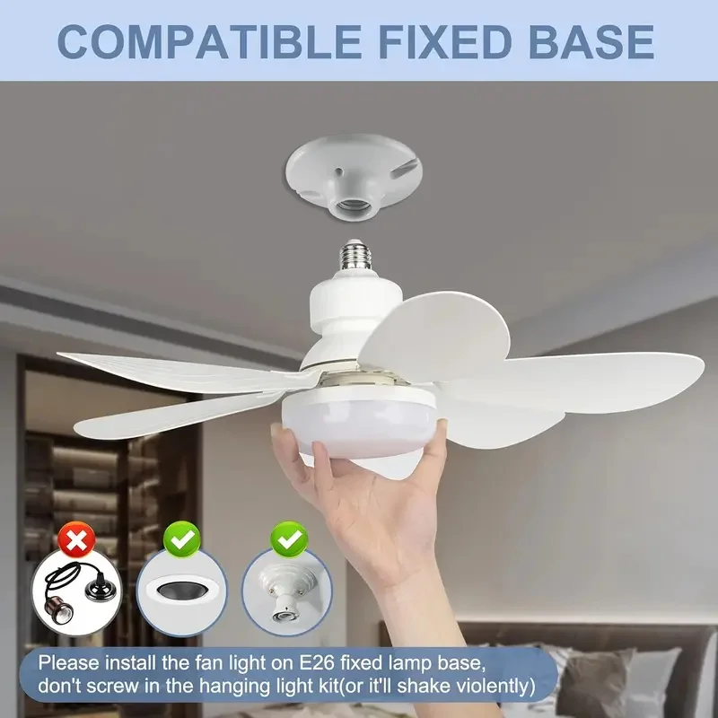 Ventilateur de plafond intelligent 2 en 1 avec télécommande, éclairage à gradation, ventilateur silencieux E27, chambre à coucher, salon, cuisine, ventilateurs électriques ménagers