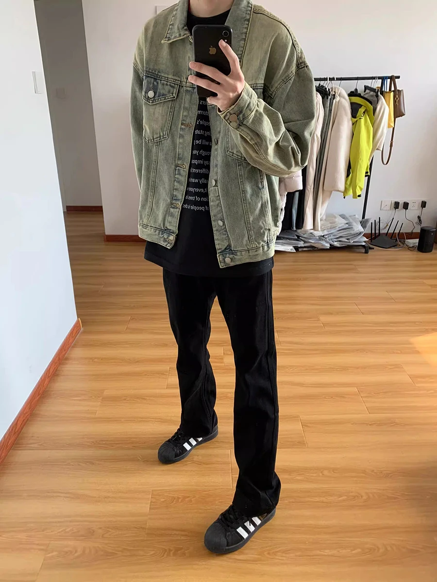 

Черные прямые джинсы Slim Fit для мужчин, осенняя новинка, американский уличный стиль, хлопок с добавлением полиэстера, молодежная мода