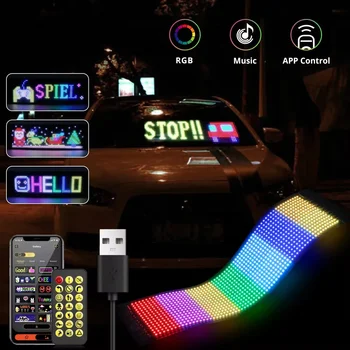 Car LED Sign Bluetooth APP LED Matrix Pixel Panel Night Light DIY Programmable Flexible LED Display for Car Store Hotel Bar