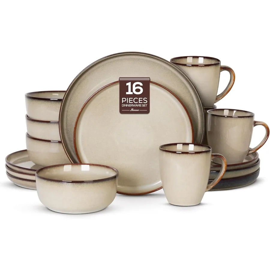 

Dinnerware Set for 4 16Pcs Stoneware Plates and Bowls Sets with Mugs Chip and Scratch Resistant Dish Set Handmade Reactive Glaz
