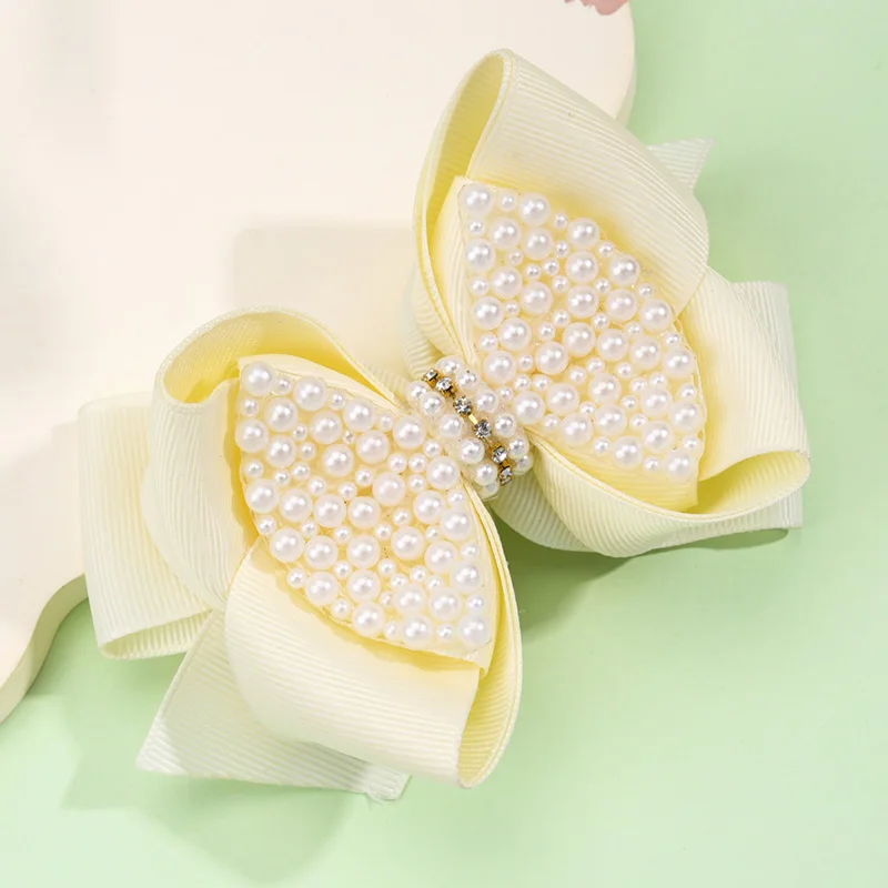 Sweet Pearl Hair Bow Clips Boutique Pink Rhinestone Bowknot Hairpins Girls Hair Styling Tools Headwear Kids Hair Accessories