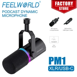 FEELWORLD Dynamic Microphone XLR/USB PM1 for Podcasting Recording Gaming Live Streaming