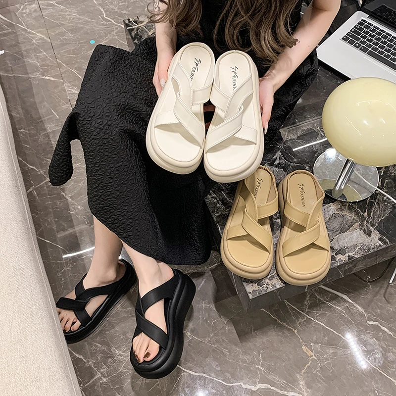 Shoes Womens Slippers Outdoor Shale Female Beach Slides Platform Heeled Mules Sabot Summer High Rome Scandals High-Heeled Shoes