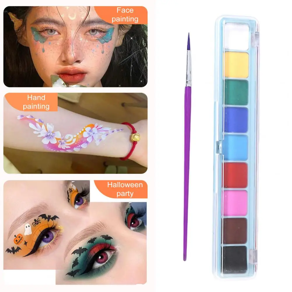 يوصى باستخدام اختبار الصباغ مجموعة طلاء الوجه الاحترافية المكونة من 9 ألوان لمكياج الهالوين أصباغ غير قابلة للذوبان في الماء مع فرشاة الرسم