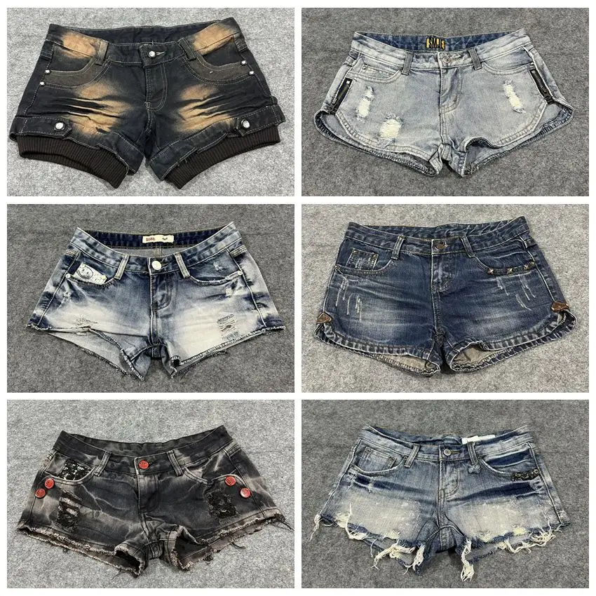 

Vintage Dyeing Hole Low Waist Slim ort Jeans for Girls Summer Thi Denim ort Pants Super ort Cut off Trousers