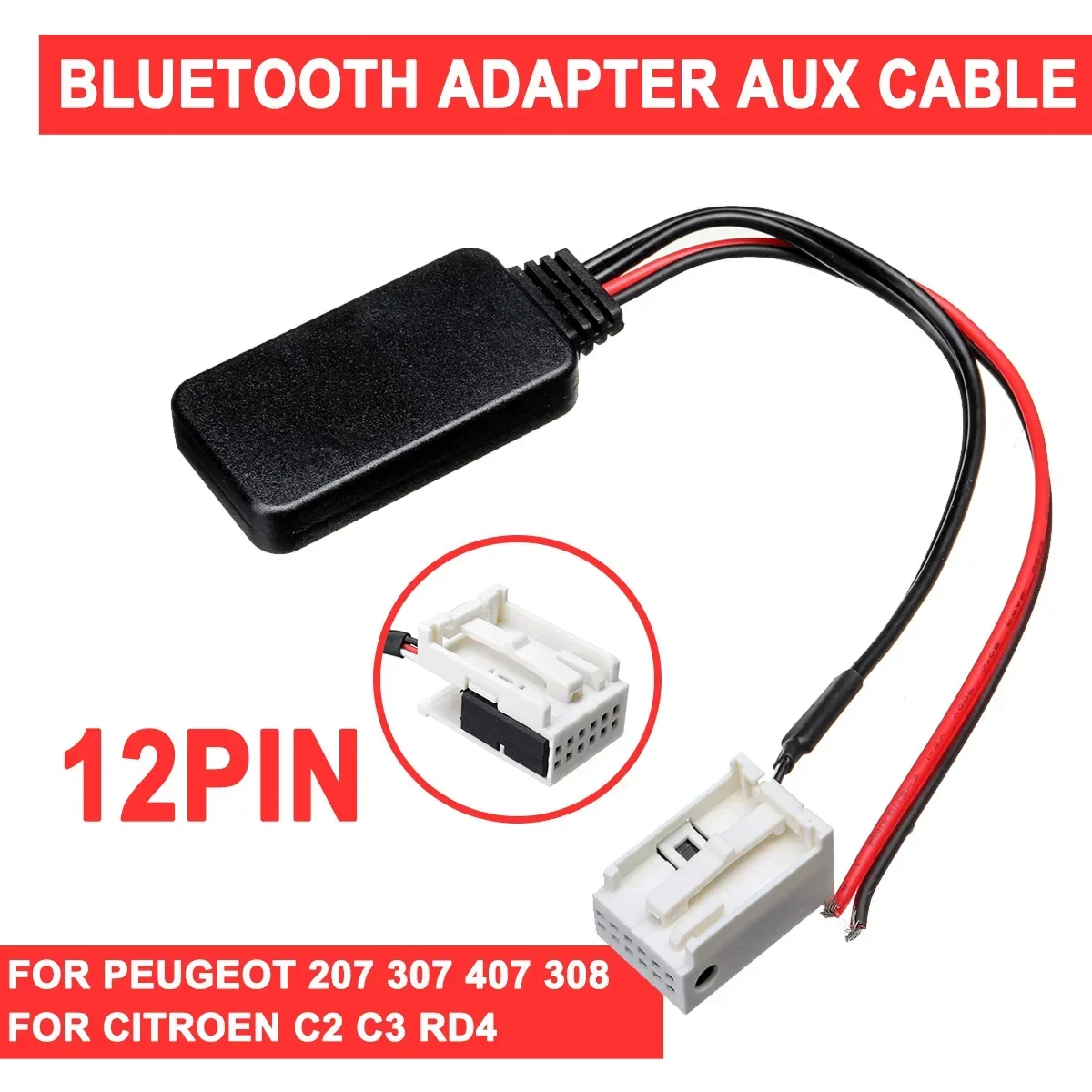 12Pin สำหรับซีตรอง RD4 C3 C2สำหรับ Peugeot 207 307 407 308โมดูลบลูทูธสำหรับรถยนต์สเตอริโอวิทยุไร้สาย AUX-IN สเตอริโอสายเคเบิลอะแดปเตอร์ AUX