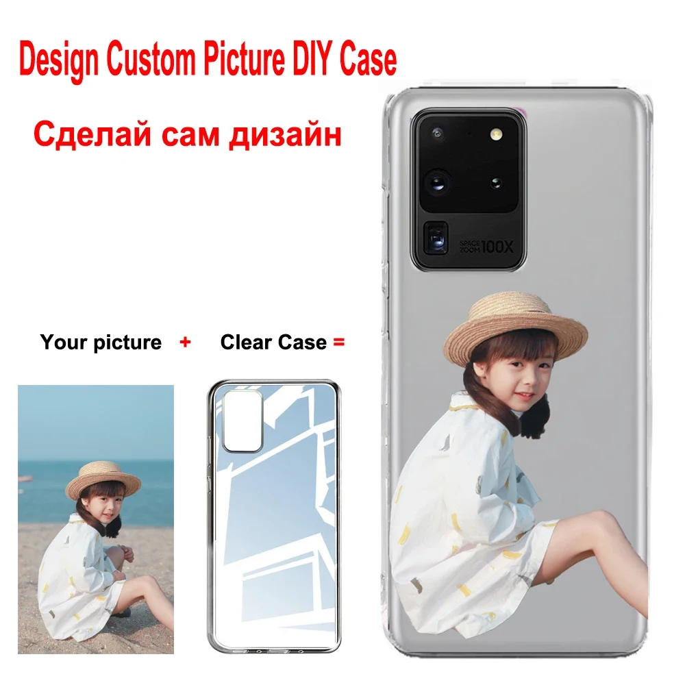 Capa DIY para Samsung Galaxy S26 S25 S24 S23 FE S22 S21 Ultra Plus, Design de Fundo Transparente, Capa Personalizada com Imagem de Desenho