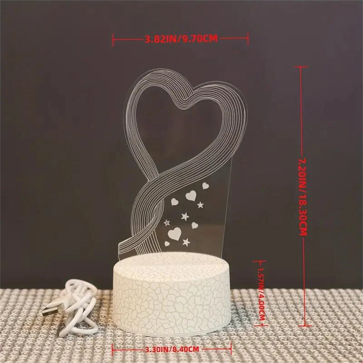 1pc  Flowing Light Heart  3D Night Light, 3D Optical Illusion Lamp With Touch, 7-Color Changing Ambient Light For Bedroom