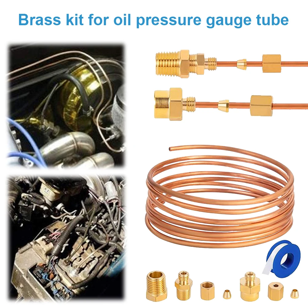 72 Inch Set of Copper Tube and Threaded Parts 1/8 Diameter Mechanical Oil Pressure Gauge Line Tubing Kit