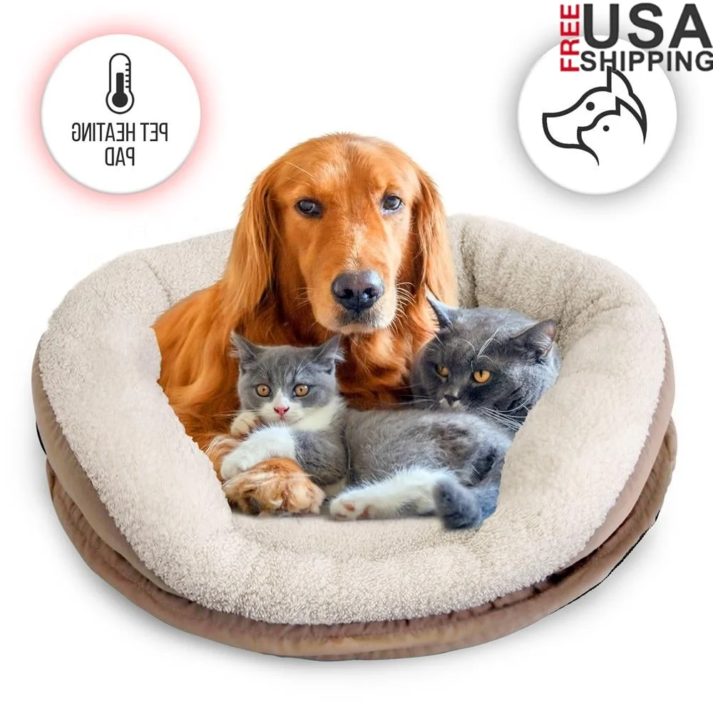 

Electric Heated Pet Warmer Bed Dual Thermostat Energy Efficient Soft Plush Cushion Chew Resistant Safe Secure Indoor Use