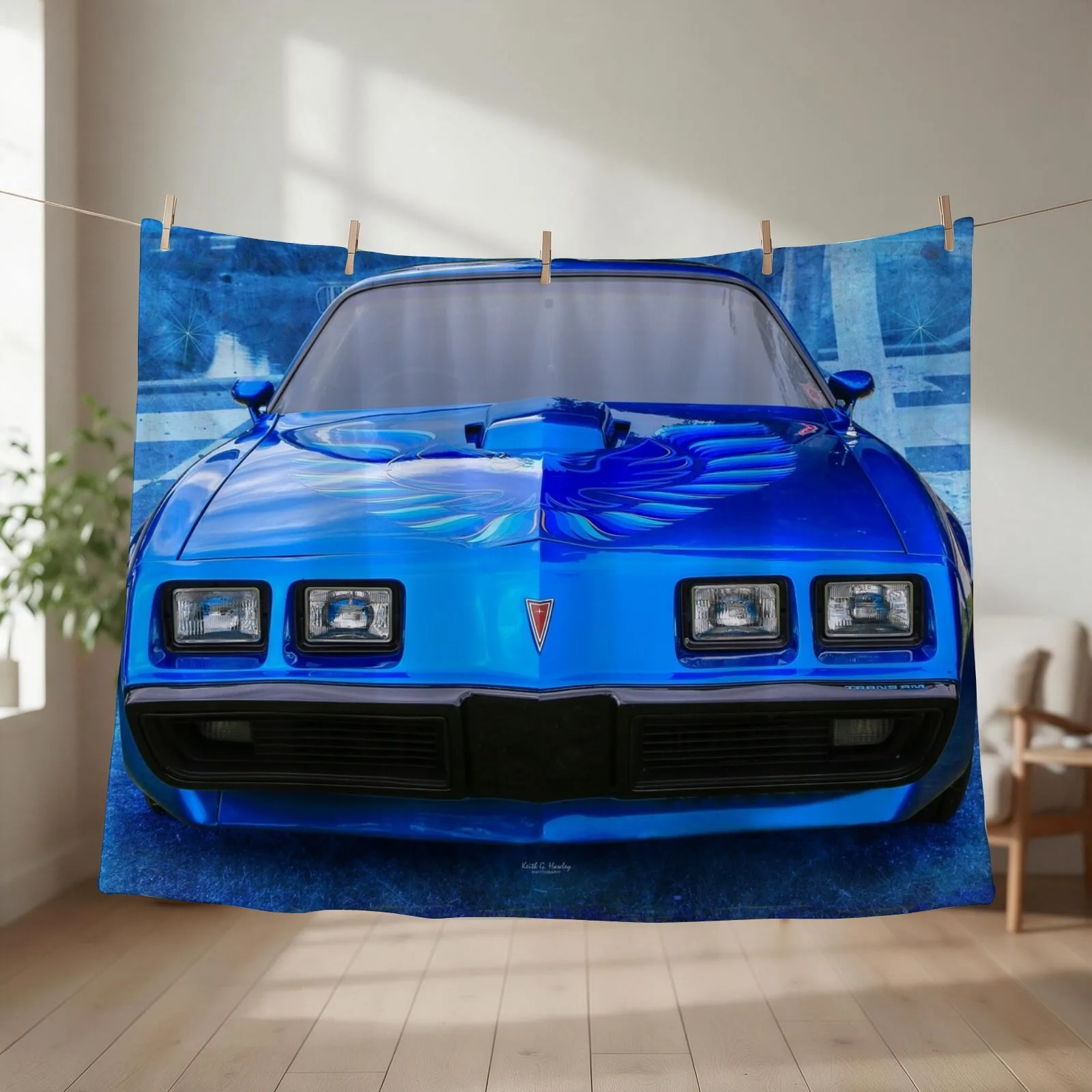Trans Am in Blue Throw Blanket Heavy Flannel Fabric Beautifuls Winter beds Blankets