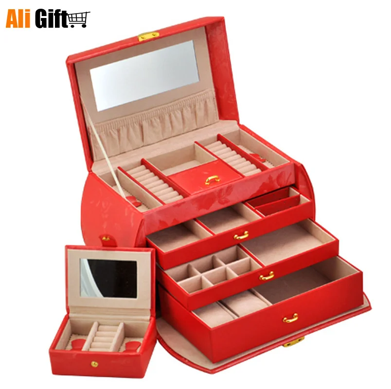 Jewelry Box European Princess Korea Lockable Jewelry Wooden Watch Storage Multi-function Portable Dressing Case Jewelry Box