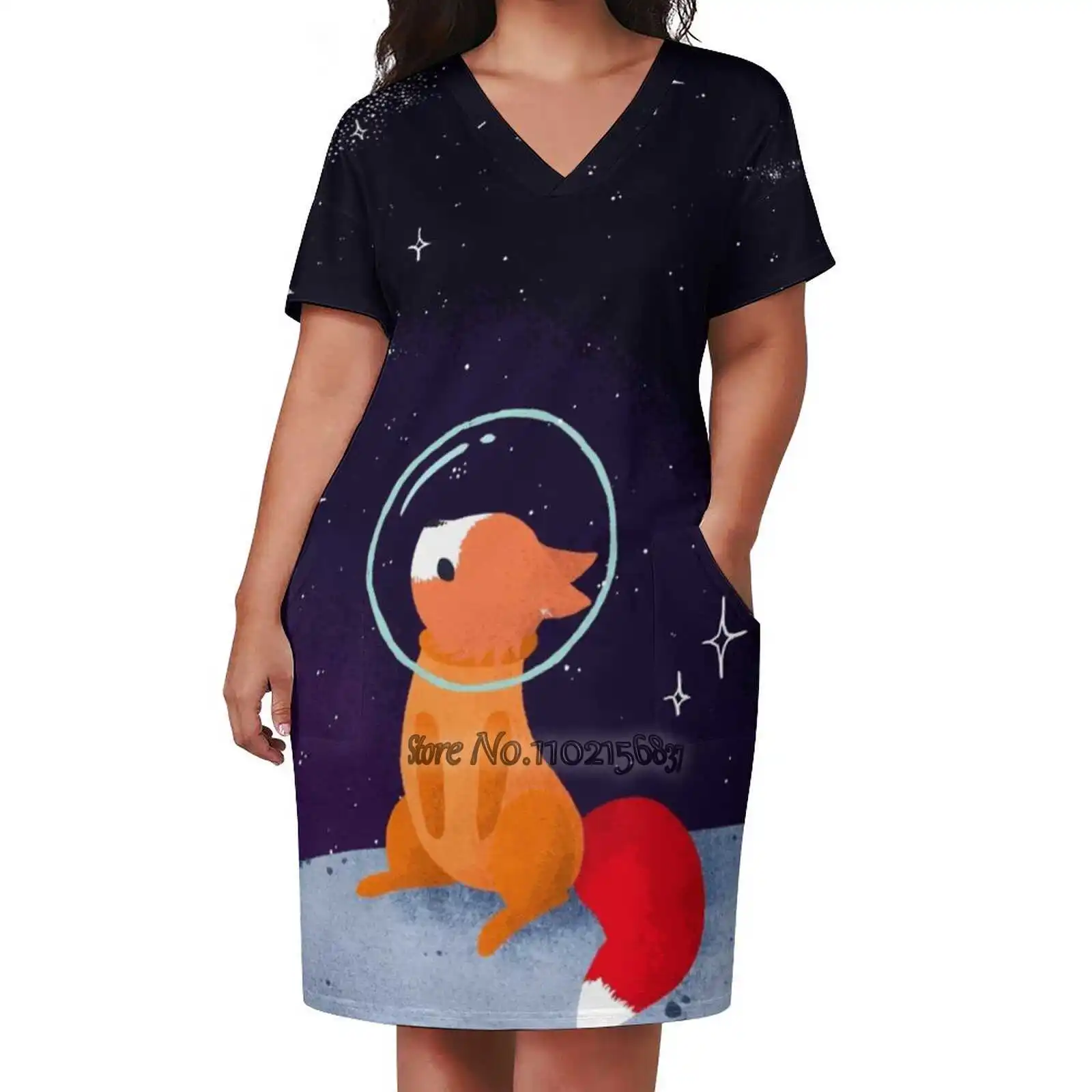 Somewhere Out There Loose V-Neck Skirt Sexy Short Sleeve Skirt Loose A-Line Dress Light And Breathable Dress Fox Red Fox Foxes