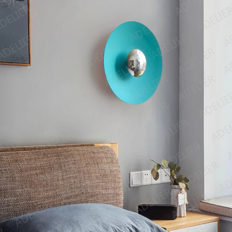 Round flying saucer color wall lamps simple bedroom bedside lamp living room TV background wall decorative lamp