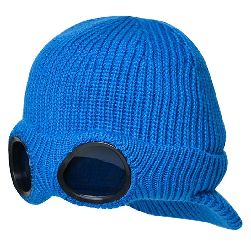 Ear Protection Knitted Hat Winter Windproof Hat With Goggles Keep Warm Plus Velvet Beanie Women And Men Skiing Supplies