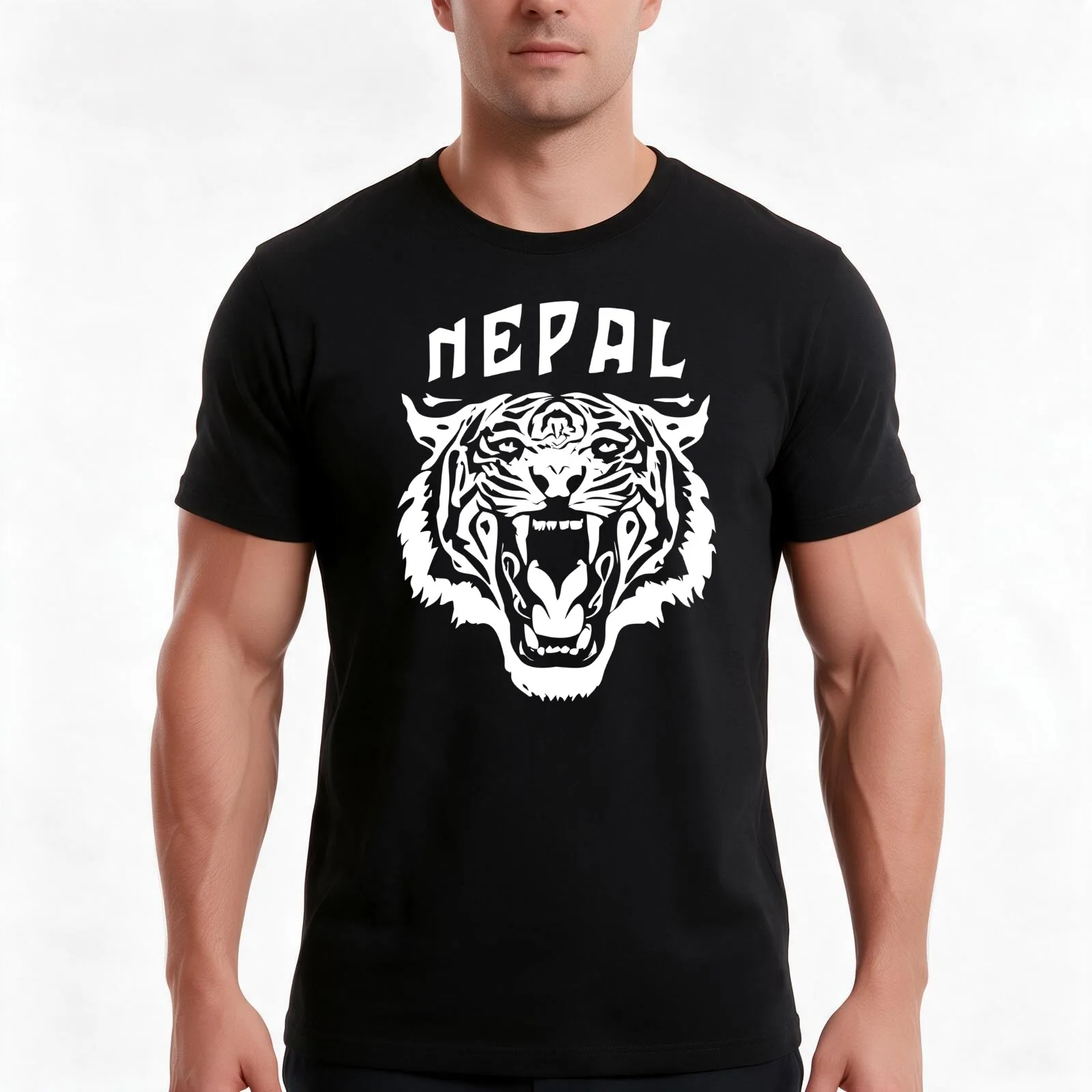 Roaring Tiger Face Republic Of Nepal T-Shirt, Summer Casual Cotton Tee, Oversized Streetwear Tops, Vintage Graphic Print
