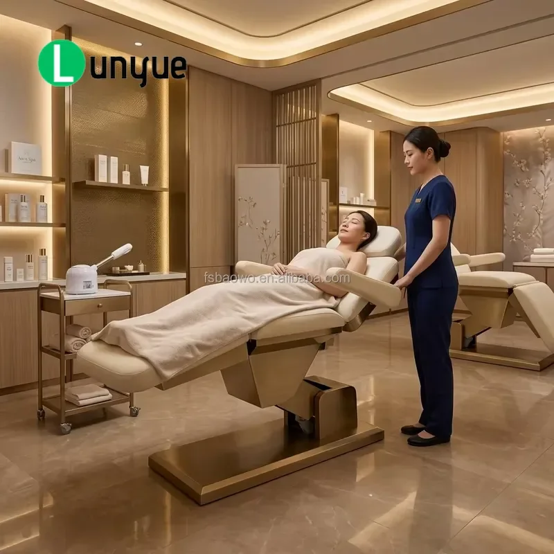 Modern Three Motor Wooden Electric Massage Bed For Spa Facial Eyelash Grooming Luxury Design Beauty Treatment Table