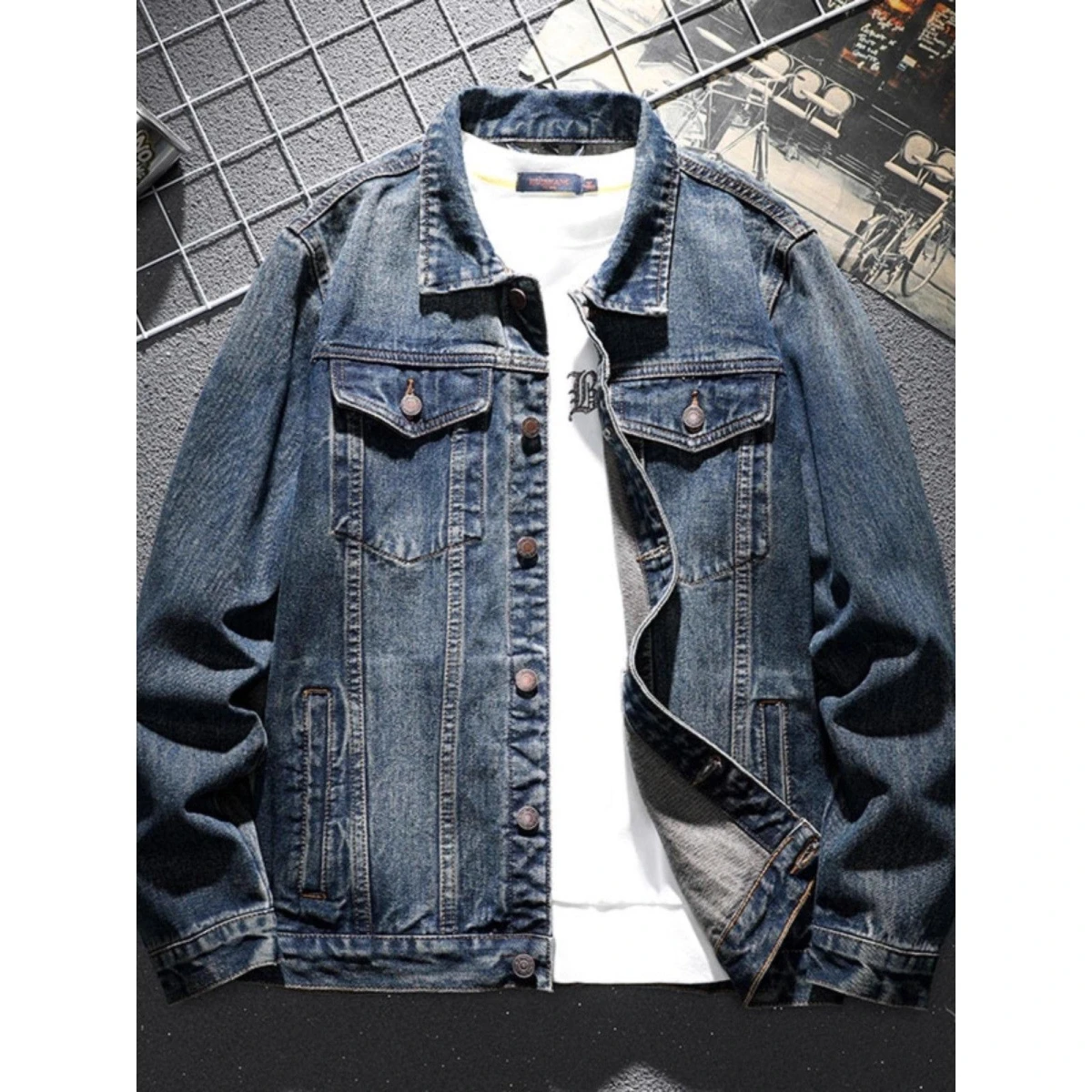 

Loose Fit Men's Denim Jaet Autumn Winter New Sle Casual Workwear Coat Large Size Open Cardigan Top Quali Polyester Cotton