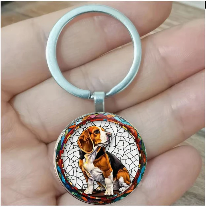 Llavero beagle de aleación de zinc, regalo de cumpleaños perfecto para entusiastas de los perros con insignias de flores leales, opción ideal para vacaciones