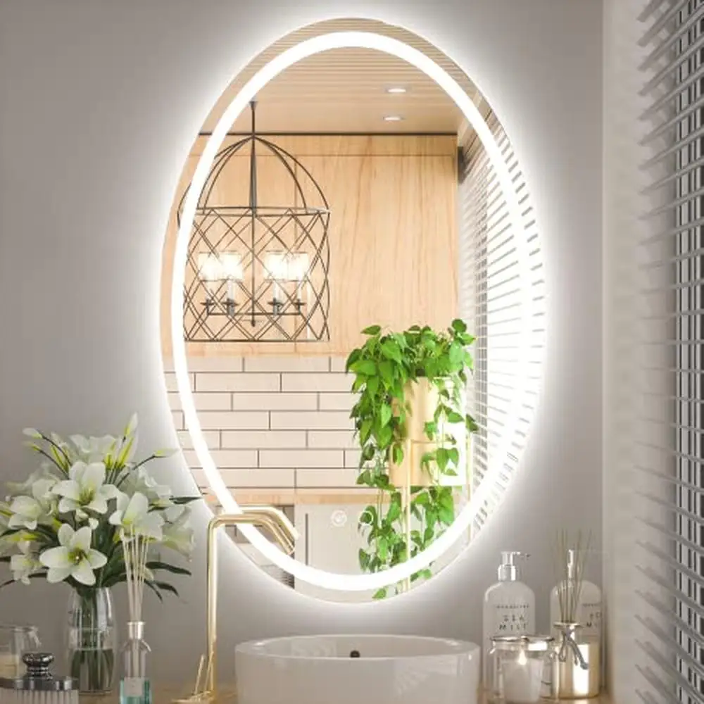 Oval LED Mirror Wall Mounted Dimmable Vanity  CRI 90  Safe Defogging Waterproof IP44 Long Lifetime  Kit Included