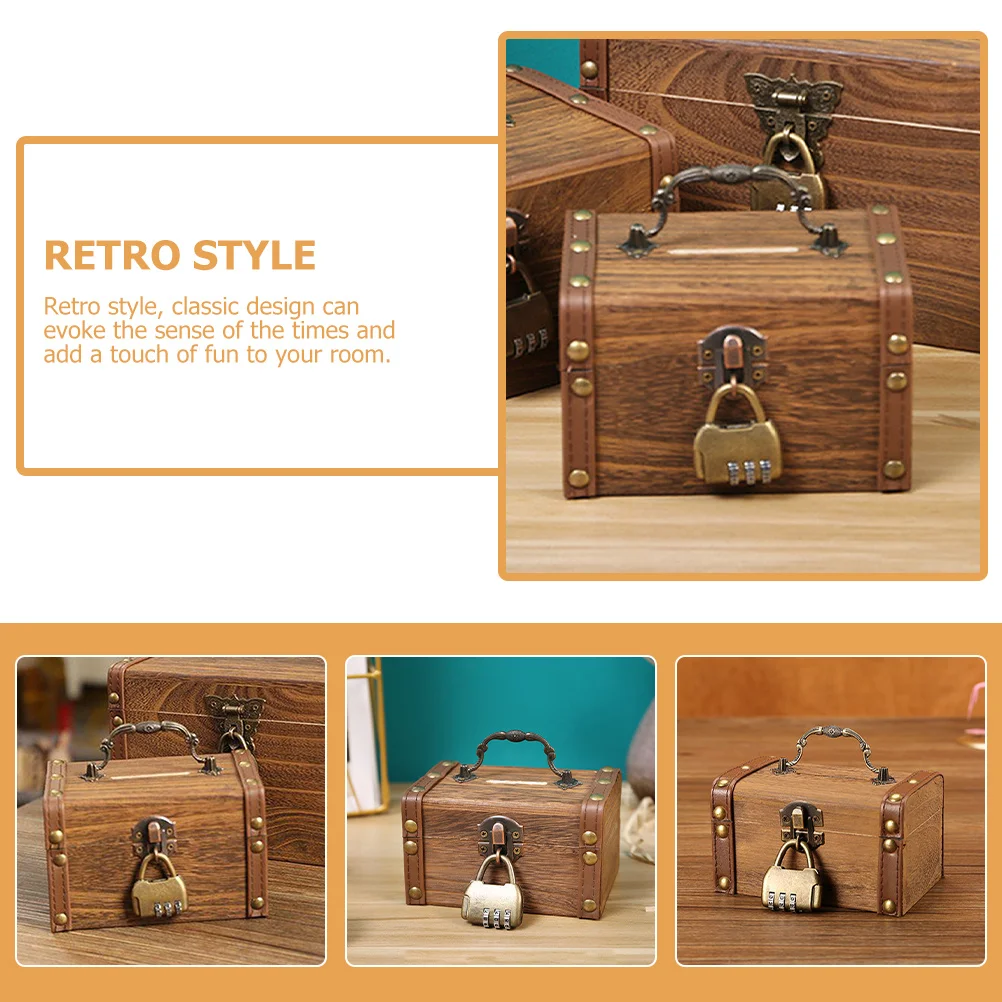 

1Set Wood Locked Treasure Chest Vintage Style Jewelry Container Exquisite Appearance for Pirate Theme Party Favors