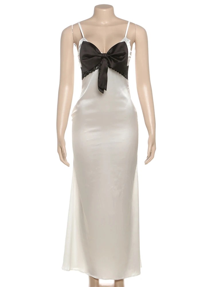 Leosoxs セクシーなリボンジャカードドレス女性シンプルなノースリーブ V ネックミッドナイト宴会パーティー休暇ヒップスターストレッチロングボディコン