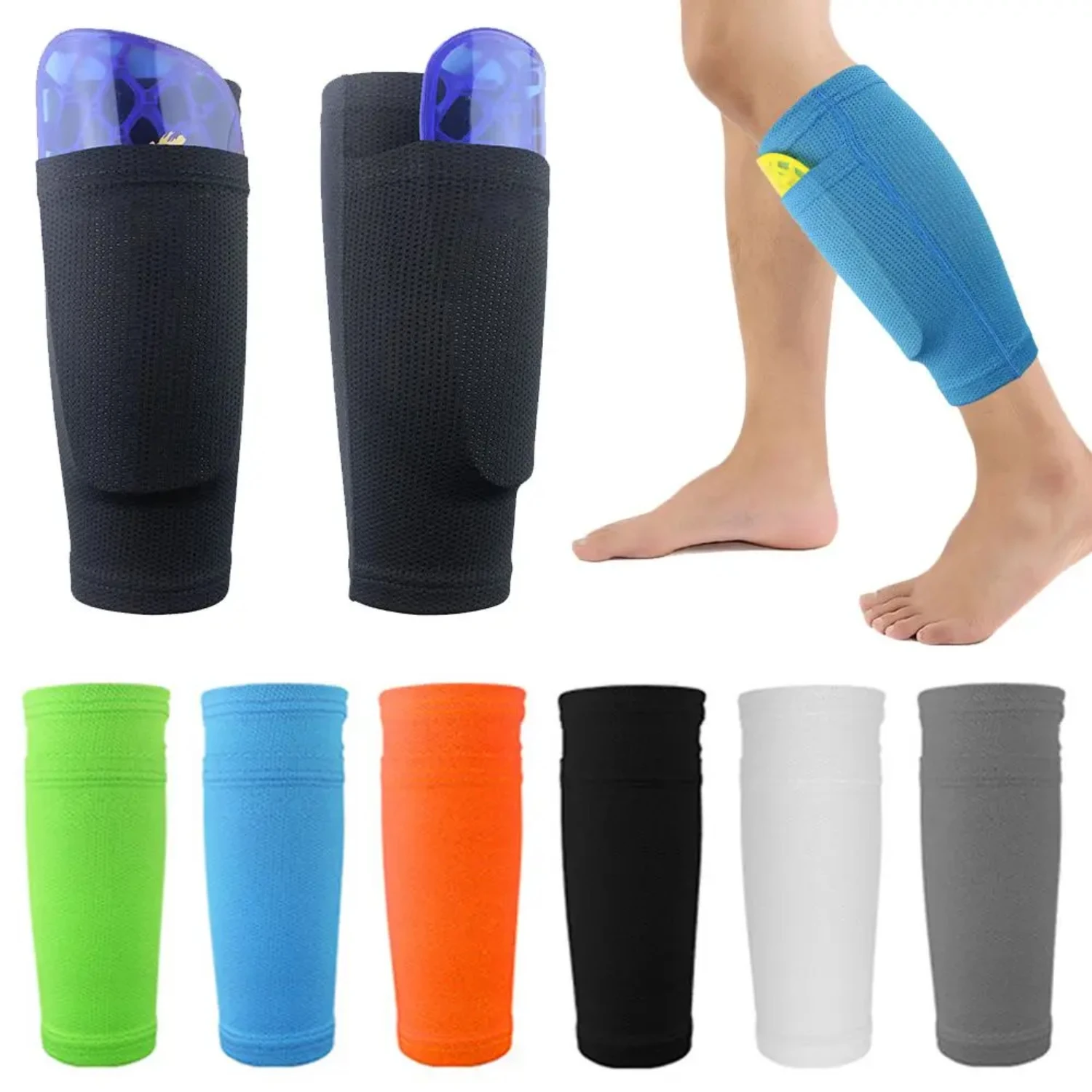1 par de espinilleras de fútbol, calcetines, mangas protectoras para niños y hombres, para correr, senderismo, baloncesto, fútbol, mangas para piernas, seguridad deportiva