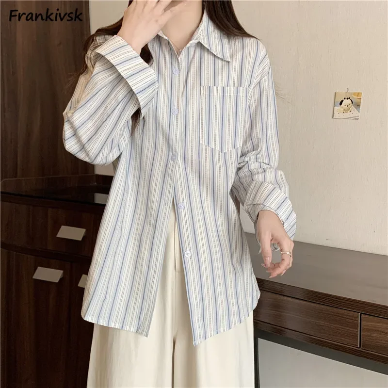 

Striped Shirts Women Spring Summer All-match Full Sleeve Loose Daily Sun-proof Fashion Japanese Style Retro Streetwear Leisure