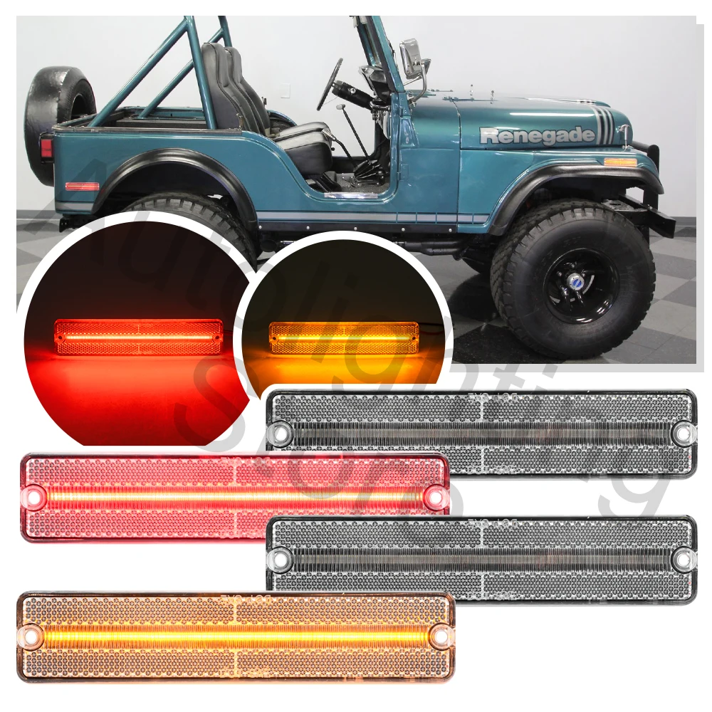 

4PCS clear lens Front Rear LED Fender Side Marker Lights For Jeep Cherokee SJ CJ5/6/7 J10/20 Pickup Grand Wagoneer Scrambler