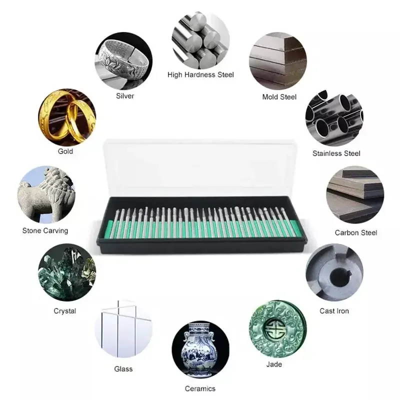 30Pc/box Drill Bit Diamond Burs Bits For Electric Grinder Rotary Tool SetGrinding Carving Cutting Rotary Tool Abrasive Tool Part