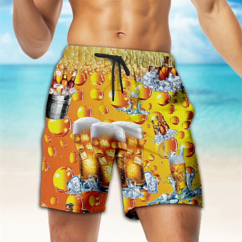 New Graphic Beach Beer Shorts 3d Print Beer Board Shorts Men Cold Whiskey Bubbles Party Short Pants Mens Clothes Beers Trunks