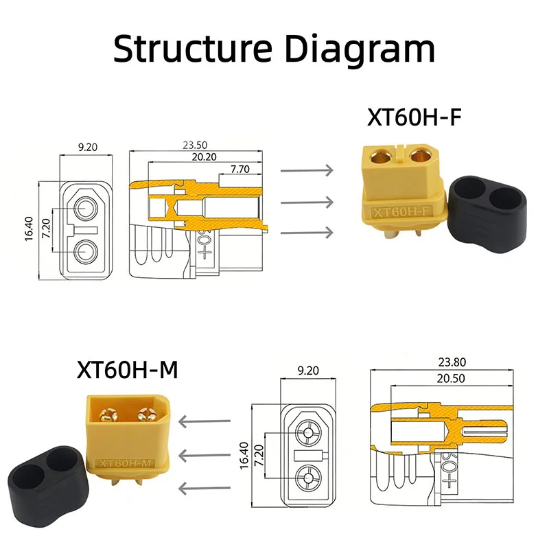 XT60H Steckverbinder mit Gehäuse, Weiblich und Männlich XT60 Bullet-Adapter für RC Lipo-Akku, Auto, Drohne, Flugzeug – Detail 3