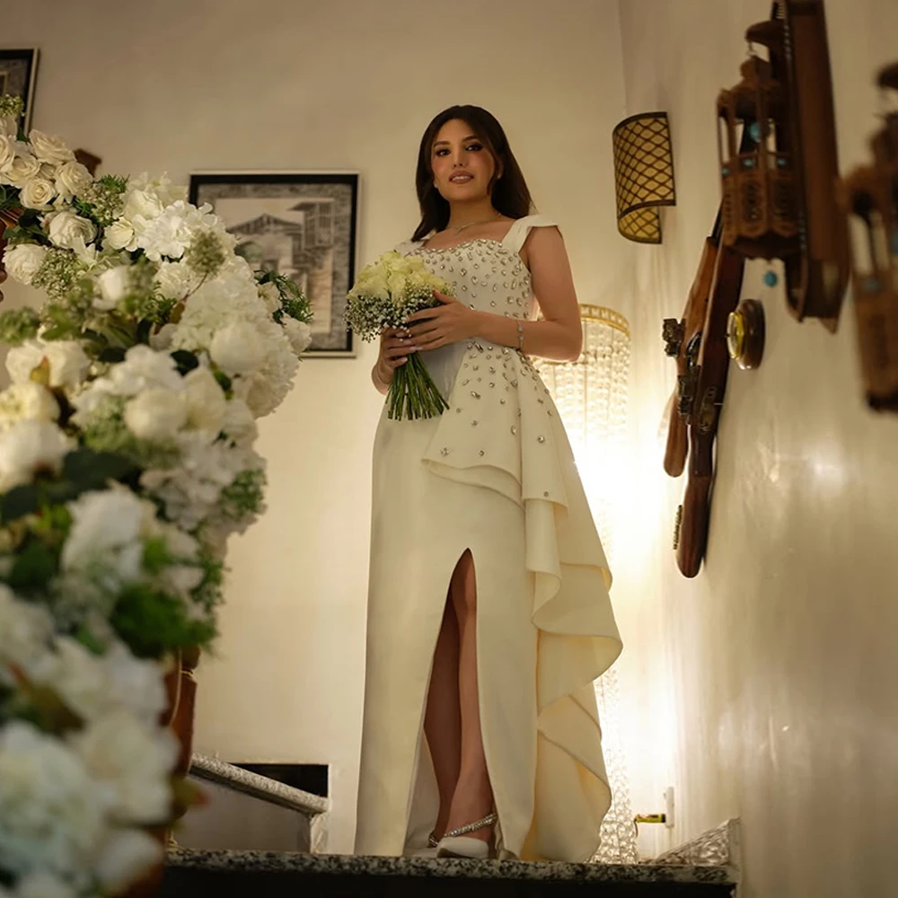 

Женское вечернее платье с разрезом и кристаллами, роскошное свадебное платье для официальной коктейльной вечеринки, длинные платья для выпускного вечера с оборками