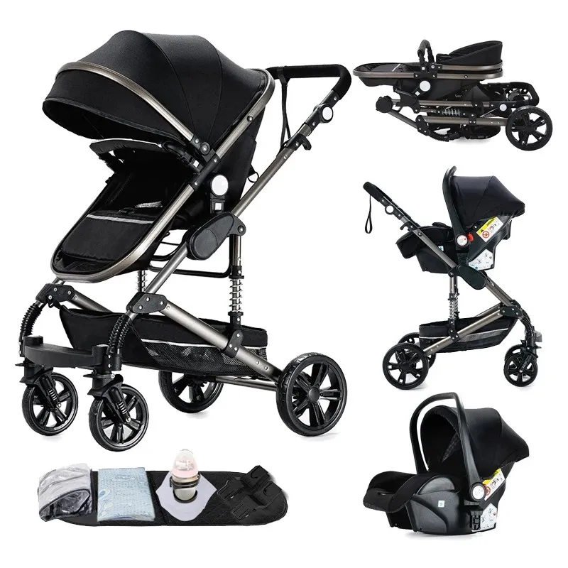 Image of Passeggino 3 in 1 Passeggino per seggiolino auto per i più piccoli Sistema da viaggio per bambini Passeggino multifunzionale Carrozzina per bambini ad alto paesaggio cod004