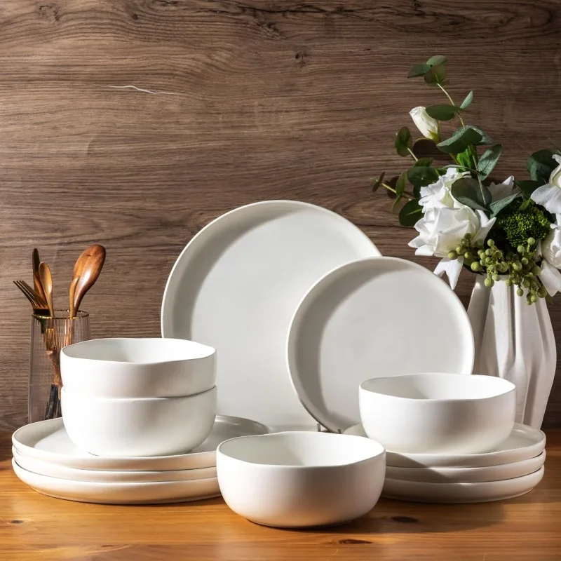 

Ceramic Dinnerware Sets,Handcraft Wavy Rim Stoneware Plates and Bowls Sets,Highly Chip and Crack Resistant | Dishwasher