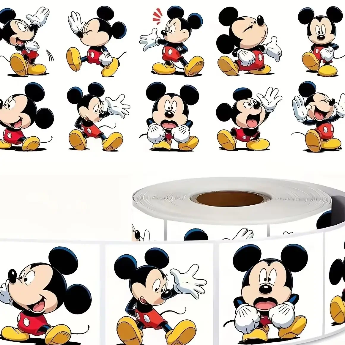Disney 1 Roll 500Pcs Classic Mickey Scrapbook Stickers 10 Expressions, Multi-use Decor & Sealing Labels