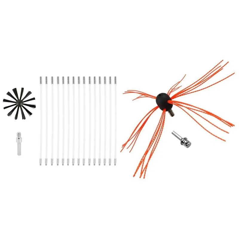 Rotary Chimney Cleaning Brush Set Industrial Boiler Dryer Duct Sweeping Brush Flexible Chimney Soot Removal Maintenance Tool
