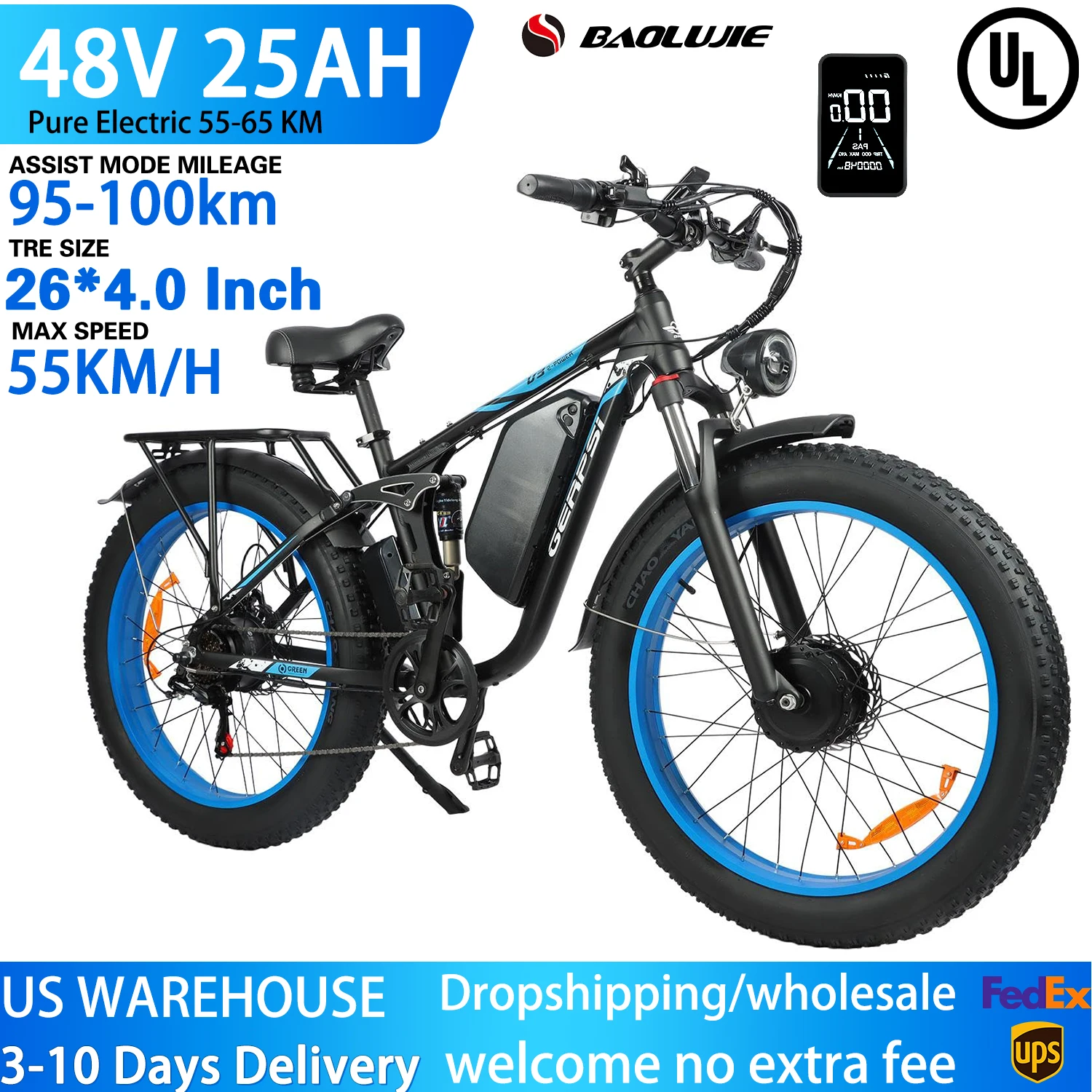 

Горный электрический велосипед 3000 Вт, электронный велосипед со съемной батареей, электрический велосипед для взрослых, 52 В, 32 Ач и 48 В, 25 Ач, Ebike, 26*4 дюйма, велосипеды с толстыми шинами