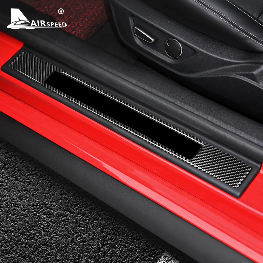 For Ford Mustang 2005 2006 2007 2008 2009 Real Soft Carbon Fiber Accessories Interior Trim Car Door Protect Sills Cover Sticker