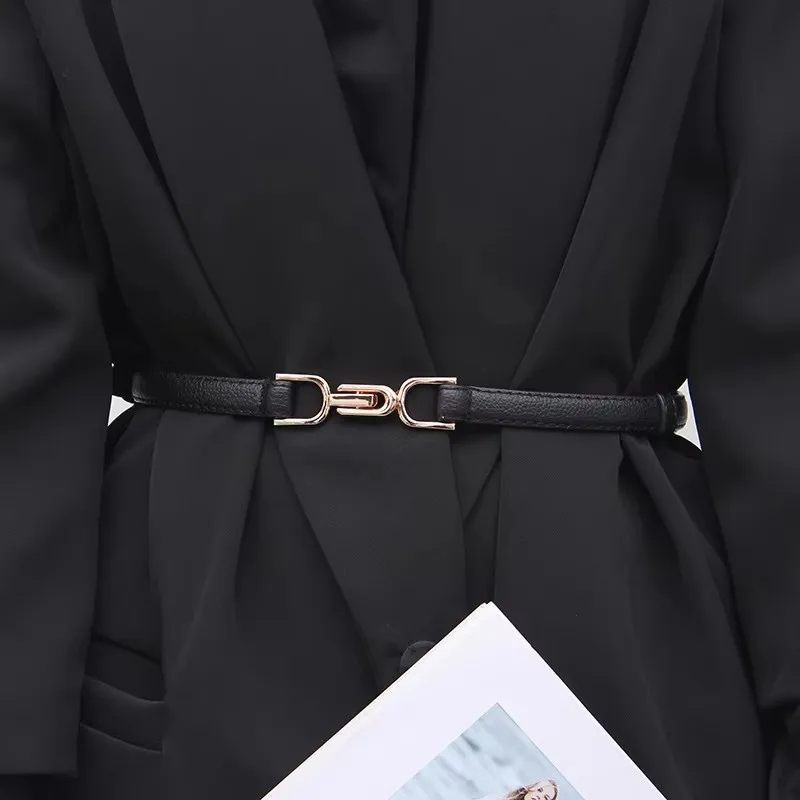 1pc Neue frauen Gürtel Leder Dünne Gürtel für Kleid Einstellbare Dünne Taille Gürtel Kleid Gürtel mit Vintage Goldene schnalle Kunstleder – Detail 5