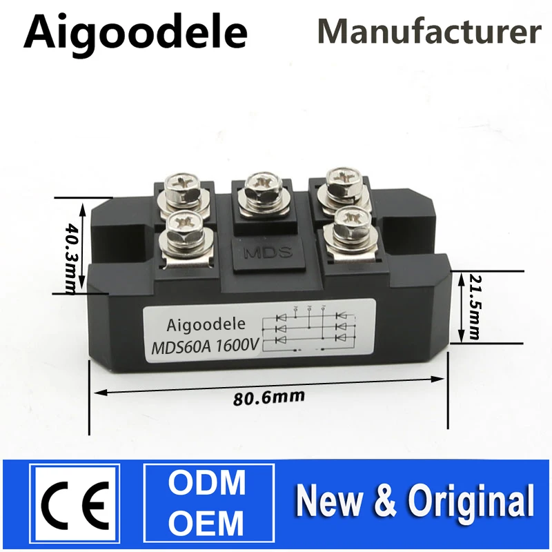 Three-phase rectifier bridge MDS 60A 1600V Rectifier module MDS100A 150A 200A 300A 400A AC input DC output 1600V