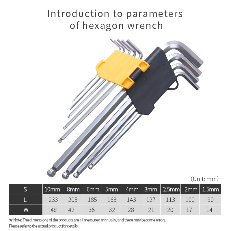 Allen Key Set L Wrench Kit For Allen Screw Long Arm Hex Key Set 1.5mm To 10mm Hexagon Spanner Hand Tools For Bicycle Repair