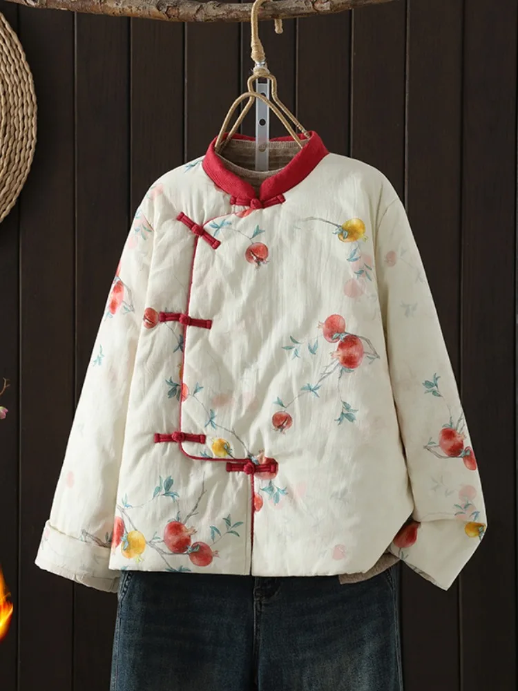 

Хлопковое пальто в стиле ретро в китайском стиле Sle Thiened с пуговицами и принтом, утягивающая верхняя одежда для женщин, зимняя куртка