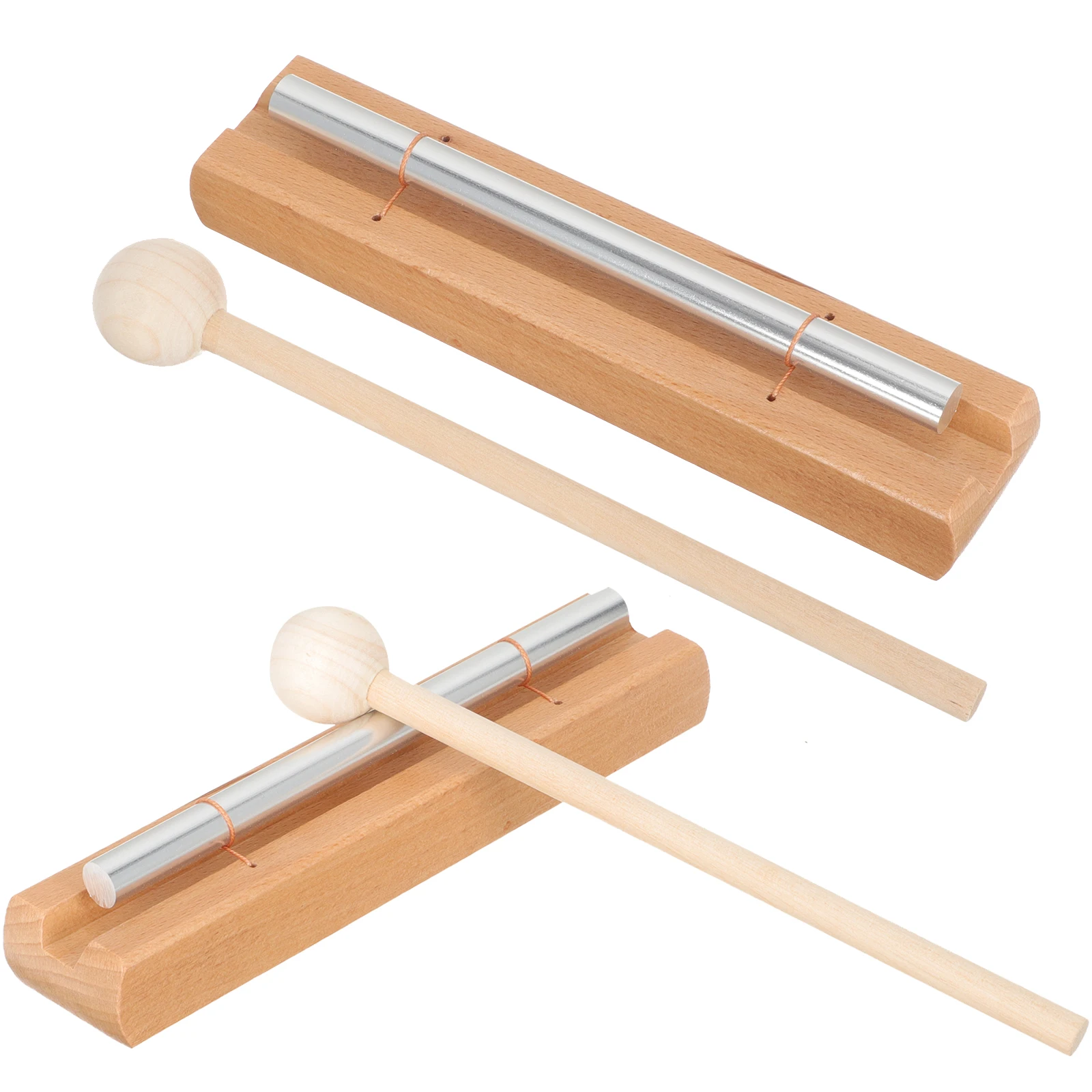 

Hand Bell 2 Set Wood Base Aluminum Tube Percussion Musical Chime Yoga Classroom Kids Teaching Aids Stable Clear Sound